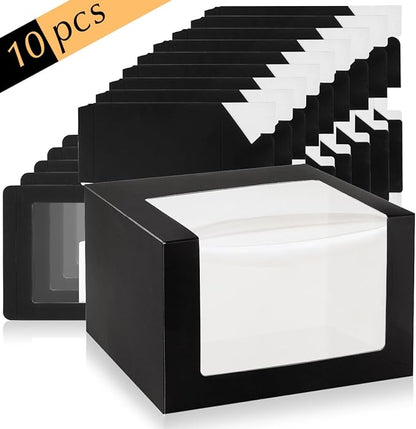 LADYBRO Black Gift Boxes with Window Display for Hat Storage Containter for Baseball Caps (Fitted, Snapbacks, Trucker) 7.8" x 7.8" x 4.8", 10 Pack