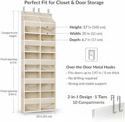 Over the Door Shoe Organizer, Hanging Closet Organizer with Deep Pockets, 900D Oxford Fabric, Heavy-Duty Hooks, Space Saving Storage for Shoes, Bags, Accessories – Gray, 15 Pockets