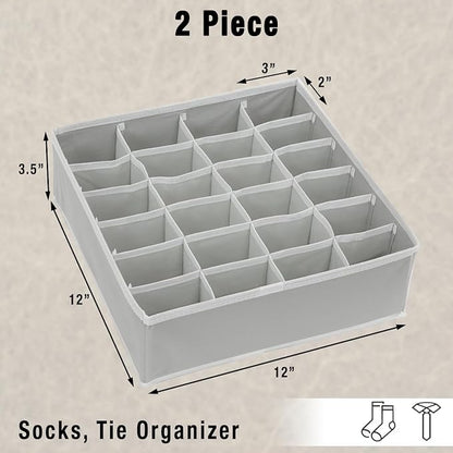 Simple Houseware 2 Pack Closet Sock Organizer, 24 Cell Drawer Divider, Gray