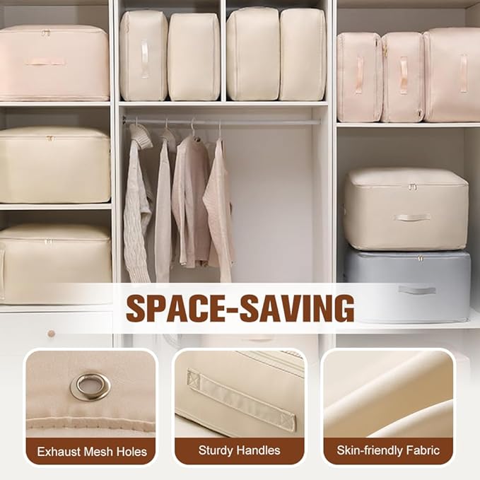 Ultra Space Saving Self Compression Organizer, Blanket Storage, Space-Saving Storage Bag, High-End Quilt Packaging Cube Bedding Storage Bag (Blue, L (54 * 42 * 30CM))