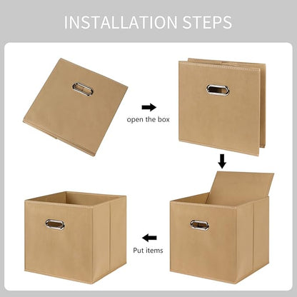 Black Fabric Cubby Storage Bins,13x13x13 Inches ,Cube Organizer Bin Foldable Storage Boxes with Dual Handles Fabric Organizer Box and collapsible Storage basket,Set of 3 ,Khaki