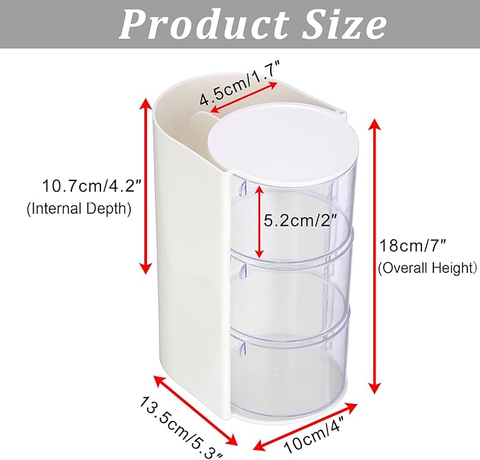 Rotating Hair Accessories Organizer with Comb Holder Plastic Hair Clips Storage Container Cosmetic Storage Box for Makeup Sponge Brush, 3-Layer White
