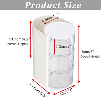 Rotating Hair Accessories Organizer with Comb Holder Plastic Hair Clips Storage Container Cosmetic Storage Box for Makeup Sponge Brush, 3-Layer White
