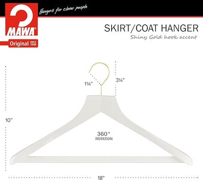 MAWA by Reston Lloyd, European Wooden Hanger, Beech Wood Body Form Hanger with Wide Supportive Shoulders, Rotating Hook, White Finish, for Shirts, Blazers, Pants, Dress Clothes, (27232), Set of 2