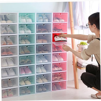 6PCS Stackable Shoe Storage Box Thick Plastic Shoe Containers Foldable Design for Sneakers Closet Organization Space-Saving Solution