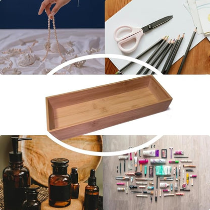 Bamboo Drawer Organizer, 12"x4"x2" Silverware & Cutlery Tray for Kitchen, Multi-Purpose Storage Box for Dresser Makeup Tools, Office Desk Supplies & Accessories