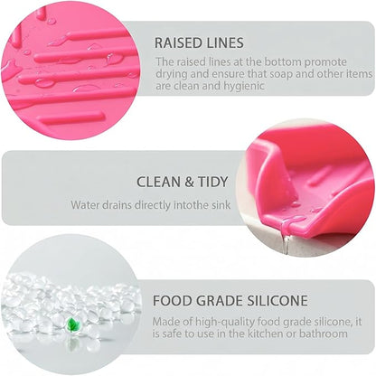 MicoYang Silicone Bathroom Soap Dishes with Drain Spout-Bathroom and Kitchen Sink Organizer,Sponge Holder,Dish Soap Tray,Perfect for Dispenser,Scrubber,Bottle,Cup on Sink or Counter-Rose 4.9"×3.2"