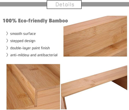 Bamboo Spice Rack Organizer for Cabinet 3 Tier Countertop Step Spice Shelf for Kitchen Storage and Organizer, Step Display Rack for Toy/SkinCare/Healthy Care, 2 Pack Step Rack