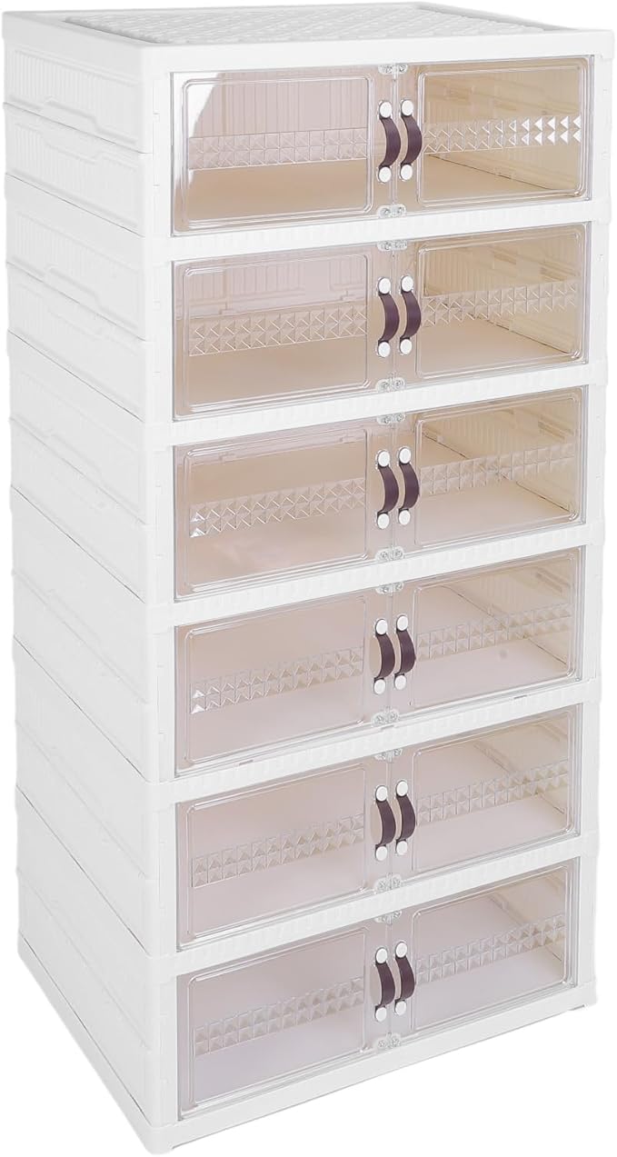 Zerodis Boot Shoe Boxes Box Multi Layer Foldable Shoe Organizer with Magnetic Door for Organizing Shoes Shoe Storage Box Stackable Plastic Shoe (6 Layers)