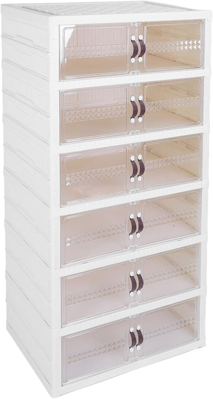 Zerodis Boot Shoe Boxes Box Multi Layer Foldable Shoe Organizer with Magnetic Door for Organizing Shoes Shoe Storage Box Stackable Plastic Shoe (6 Layers)