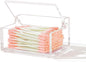 Clear Acrylic Qtip Holder with Lid, Cotton Balls Swab Organizer, 3.9" x 2.8" x 2" Dispenser for Makeup Pad, Floss Picks, Bath Salts, Cosmetic Storage Case, Home Bathroom Decor (DP051)