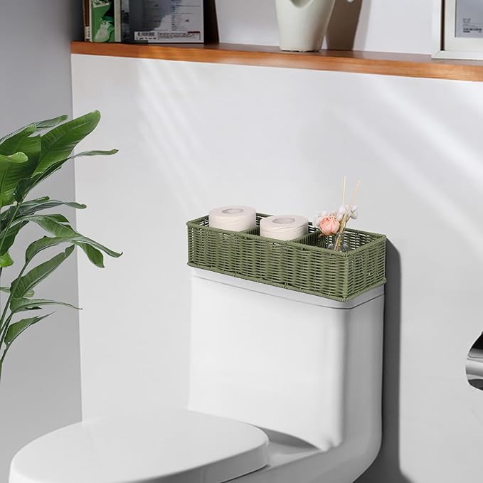 Bathroom Toilet Paper Basket: Water-resistant Resin 3-Section Organizer Above Toilet Space Efficient For Small Homes Stress Relief Sage Green 1pack