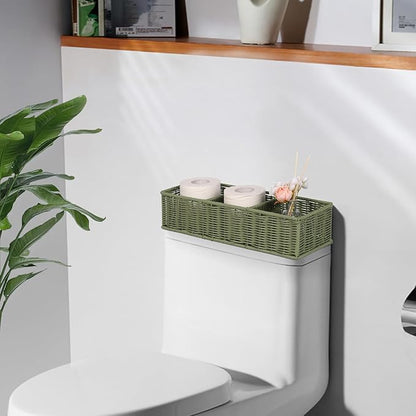 Toilet Paper Basket Decor: Sage Green Water-Resistant Organizer - 3-Section Basket Set | Modern Minimalist Storage 2-Pack