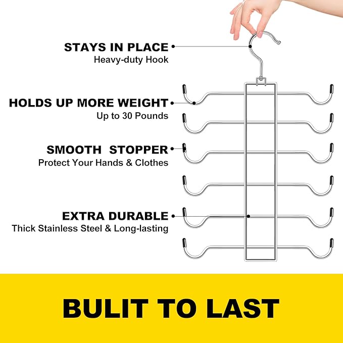 Closet Organizers and Storage, 6 Tier Tank Top Hanger, Dorm Room Essentials, Non-Slip Bra Hangers Space Saving, Organization for Camisoles Sports Bras Strappy Dress Swimsuits Ties, 3 Pack