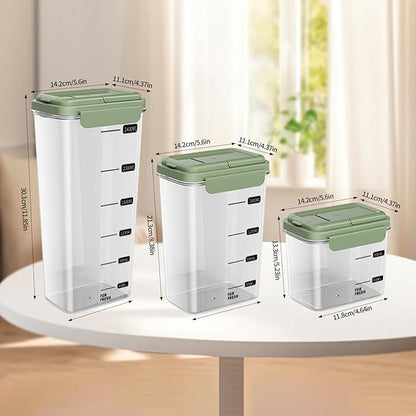3-Piece Airtight Storage Set - 1200ml+2000ml+2800ml with Handheld Design, BPA-Free Food-Grade, Stackable Organizers for Flour, Grains, Oats, Pasta, Pet Food (Light Grass Green)