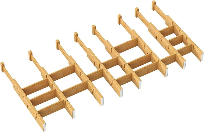 kiplant Kitchen Drawer Dividers - Adjustable Drawer Organizer for Clothes, Kitchen, Closet & Office - 8 Pack with Inserts, 13.8-18.8 Inches, Non-Slip Silicone Ends