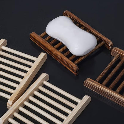 Ru S 10 Piece Home Bamboo Wood Soap Holder, Bathroom Wooden Soap Case, Hand Craft Bathtub Shower Dish Accessories (Charcoal and Wooden)