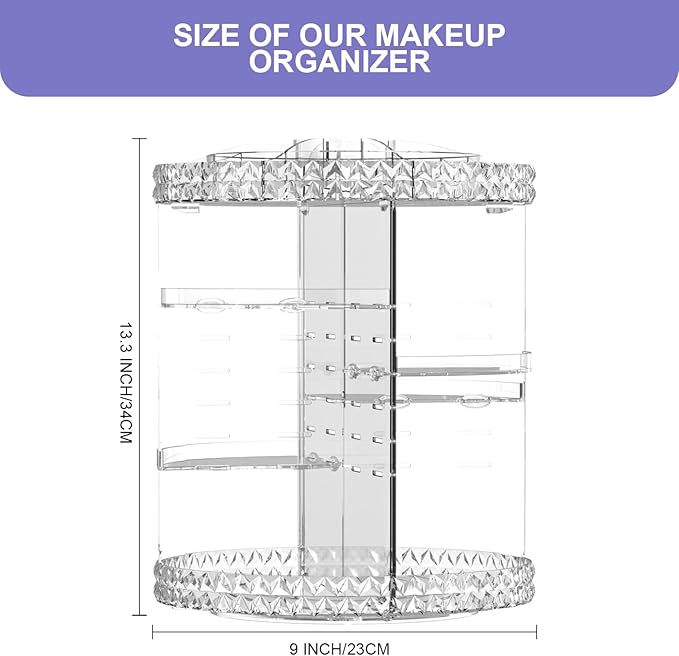 360 Rotating Makeup Organizer Large Capacity Cosmetics Organizer Beauty Organizer Clear Cosmetic Storage Display Case with 8 Layers and Detachable Shelves for Bedroom Dresser