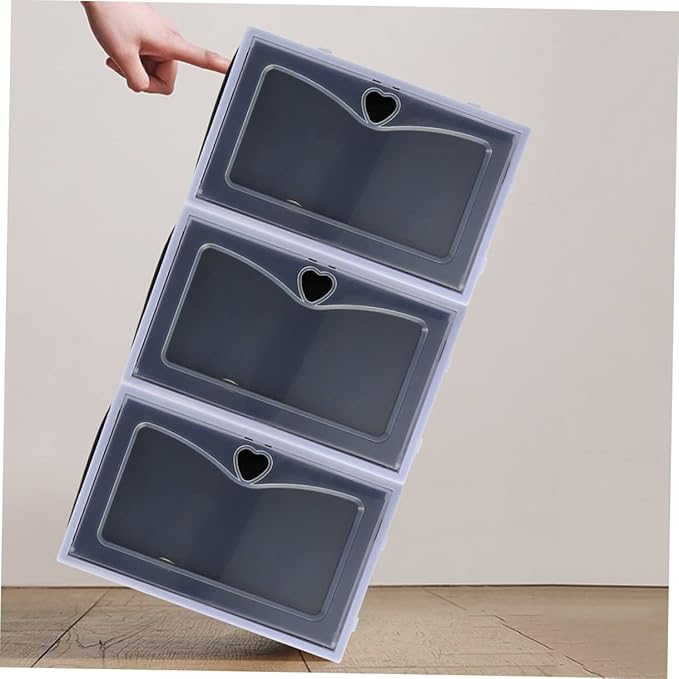 ULTECHNOVO 6pcs Stackable Flip Shoe Boxes Closet Shoe Organizer Storage Containers for Organizing Black
