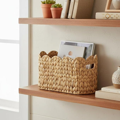 Coeusy Toilet Paper Storage Basket,Scalloped Wicker Basket for Bathroom Organizers and Storage,Hand-Woven Rattan Bathroom Decor Accessories,Natural Water Hyacinth