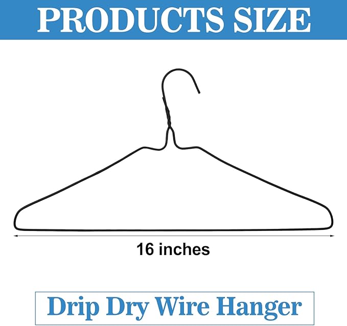 50 Pack Drip Dry Wire Hanger Bulk 16 Inch Galvanized Steel Clothes Coat Hangers with Plastic Coating Dry Cleaner Suit Holders for Home Caped Clothing (Black)