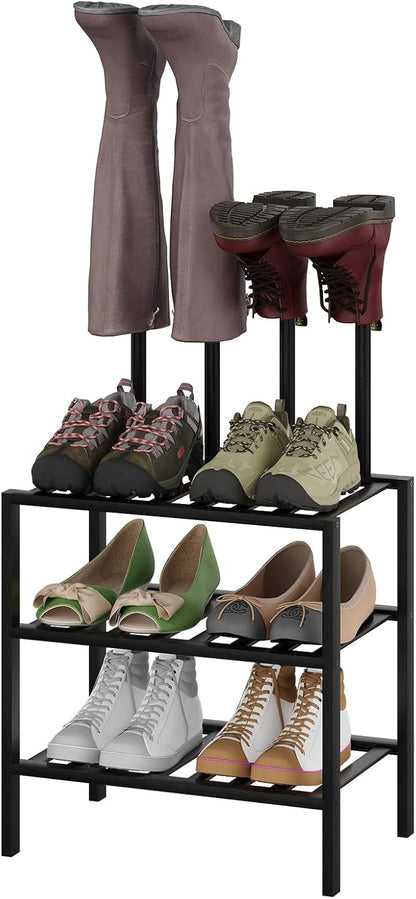 Boot Rack for Tall Boots Organizer,3-Tier Multiuse Shoe Rack and Boot Storage Rack,for Tall Boots,Sneakers,High-Heel (Black, 3-Tier-Short)