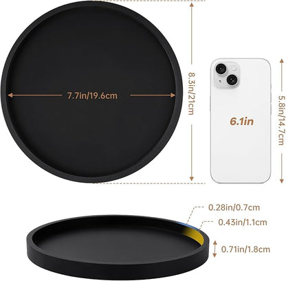 NiHome Thickened Silicone Vanity Organizer Tray for Bathroom Accessories, Kitchen Countertop, Living Room Decor, Multipurpose Shatter-Resistant Round Tray Decor for Candle Perfume Soap Plant (Black)