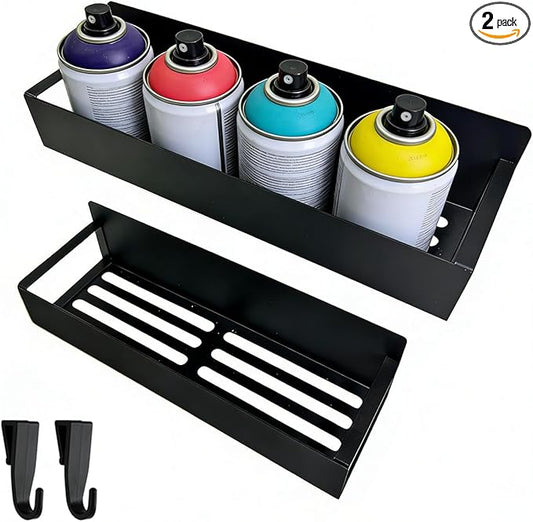 2 Pcs Magnetic Can Holder, Wall Spray Paint Can Holder, Magnetic Pry Bar Tool Box Accessories with Two Additional Hooks, for Garages, Auto Care Shops Home Workshops And Storage Racks (Black)