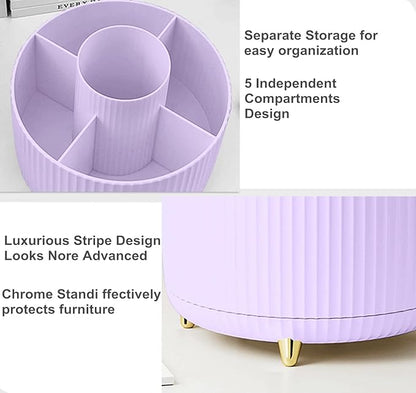 360 Degree Rotating Makeup Brush Holder Organizer Detachable Design 5 Slot Make up Brushes Cup for Cosmetics and Pencil Pen Organizer for Desk Makeup Organizer Skincare Storage for Vanity（Purple）