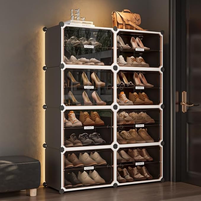 MAGINELS Shoe Rack,Expandable Shoe Cabinet Easy to Assemble. Shoe Storage with Door,Entryway, Closets, Hallway, and Bedroom.Accommodates Up to 32 Pairs of Shoes.