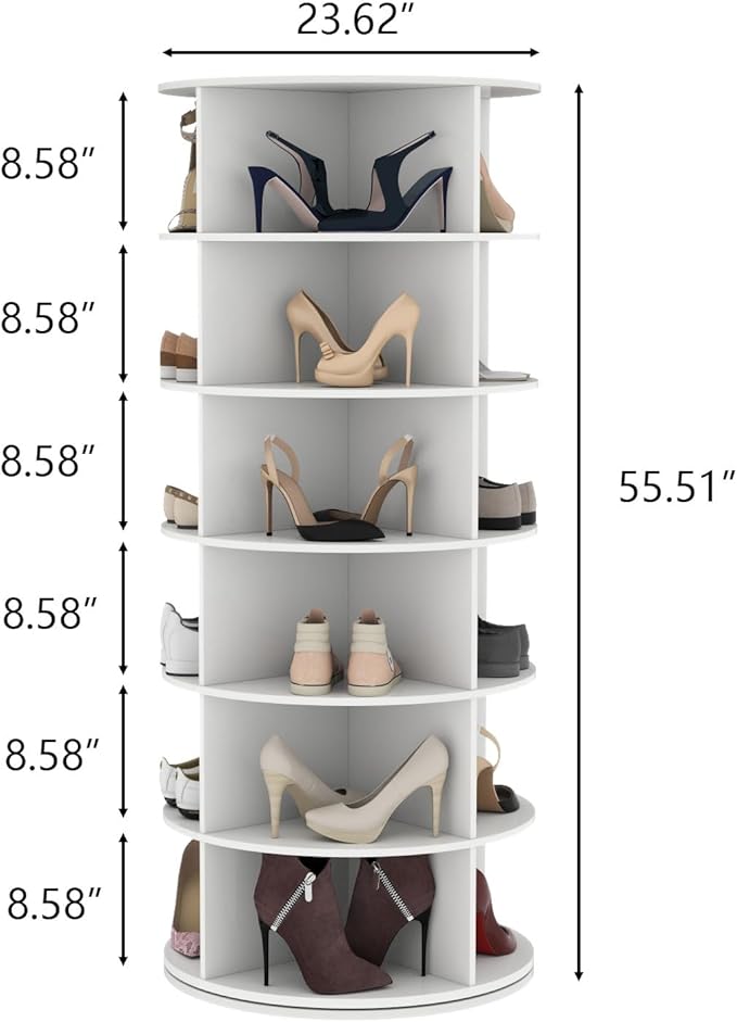 Gyfimoie Rotating Shoe Rack, 6-Tier Spinning Shoe Tower, Free Standing 360°Revolving Shoe Storage Organizer Lazy Susan Shoe Rack for Entryway Living Room Hallway