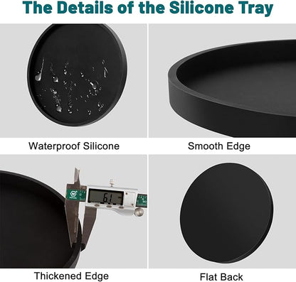 Silicone Bathroom Round Tray Vanity Tray Kitchen Counter Organizer Coffee Table Decor for Candle, Perfume, Jewelry, Trinkets,Hand Soap,Lotion Bottles (9 Inch,Black)