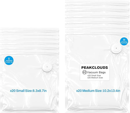 Reusable Vacuum Sealer Bags for Food Storage, 40 Count (20 Small 8.6"x8.2" + 20 Medium 13.4"x10.2") Reusable Sous Vide Bags, BPA-Free & Leakproof for Freezer, Microwave, Dishwasher
