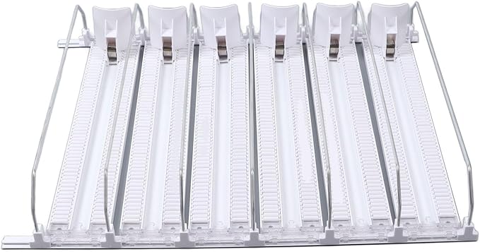 Soda Can Dispenser for Refrigerator, ABS 15in Large Capacity 6 Rows Adjustable Width Drink Dispenser for Fridge, Spring Loaded Easy Slide Self Pushing Drink Holder (White)