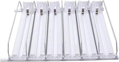 Soda Can Dispenser for Refrigerator, ABS 15in Large Capacity 6 Rows Adjustable Width Drink Dispenser for Fridge, Spring Loaded Easy Slide Self Pushing Drink Holder (White)
