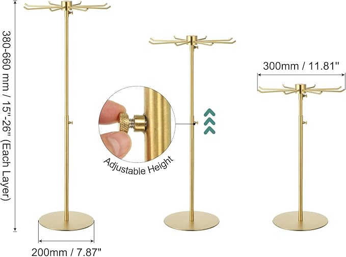 uxcell Keychain Display Stand, 1Pcs - Metal 1-layer Rotating Jewelry Display Stand with 8 Hook, Adjustable Display Rack for Necklace Craft Shows (Gold)