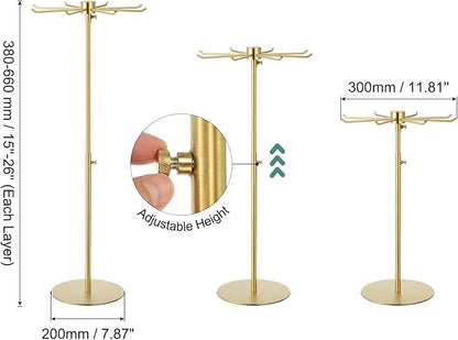 uxcell Keychain Display Stand, 1Pcs - Metal 1-layer Rotating Jewelry Display Stand with 8 Hook, Adjustable Display Rack for Necklace Craft Shows (Gold)