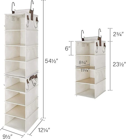 StorageWorks Hat Rack 8-Shelf Hanging Hat Organizer, Two Separate 4-Shelf Hat Storage, Baseball Cap Organizer for Closet, Canvas, Beige, 12 ¼"D x 9 ½"W x 54 ½"H