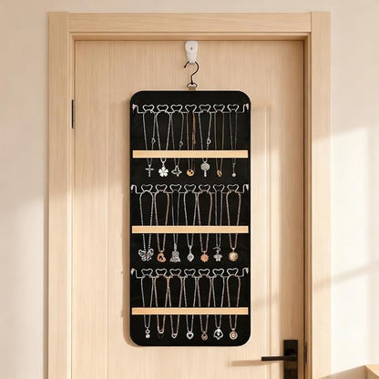 48 Pocket Oxford Fabric Double Sided Hanging Rotating Jewelry Organizer, Bracelet Necklace Jewelry Display Hanger for Closet Door, Earring Dustproof Holder Wall Mount Accessories(Black)