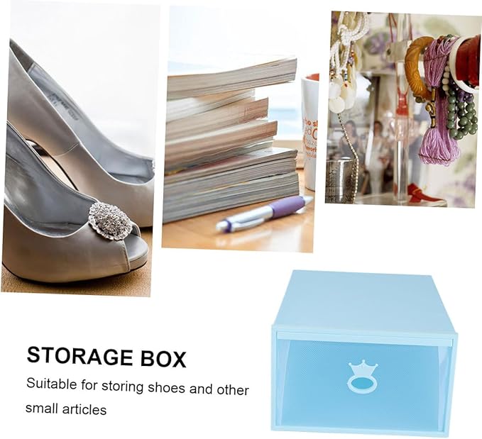 Transparent Thickened Plastic Shoe Box with Drawer-style Design Stackable Transparent Window Organizer for Men and Women Blue Frame Storage Container for Sneakers and Boots
