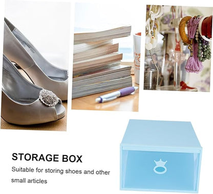 Transparent Thickened Plastic Shoe Box with Drawer-style Design Stackable Transparent Window Organizer for Men and Women Blue Frame Storage Container for Sneakers and Boots