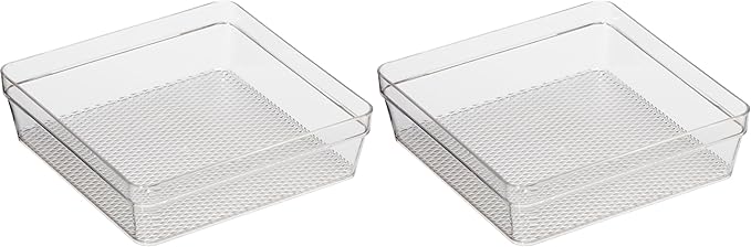 Oggi Clear Drawer Organizer - 6" X 6"- Ideal for Organizing Kitchen Drawers, Office, Desk, Silverware, Kitchen Utensils, Cosmetics and Bathrooms (Pack of 2)