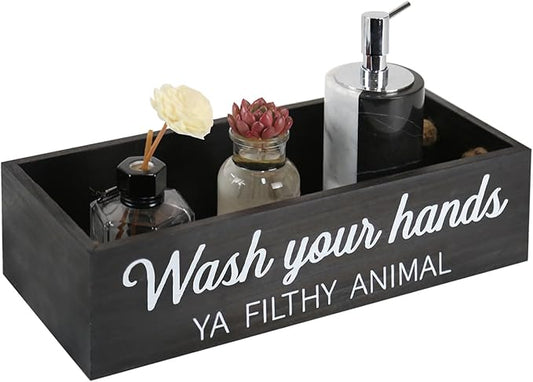 Bathroom Decor Box, Toilet Paper Basket 2 Sides Signs Farmhouse Bathroom Toilet Basket Tank Topper Rustic Farmhouse Home Decor for Livingroom Kitchen（One Black Box）