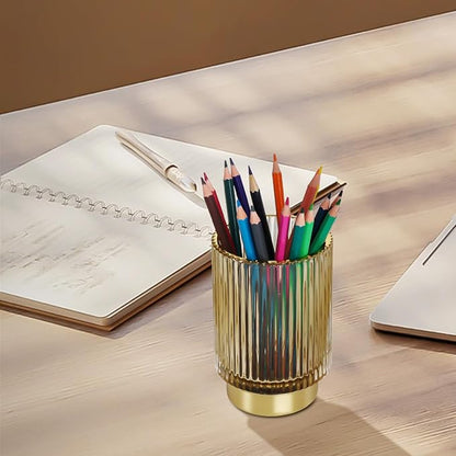 Glass Makeup Brush Holder,Gold Toothbrush Holders,Cute Make Up Brush Cup Holder,Vintage Vanity Makeup Organizer for Bathroom and Desktop (Amber)