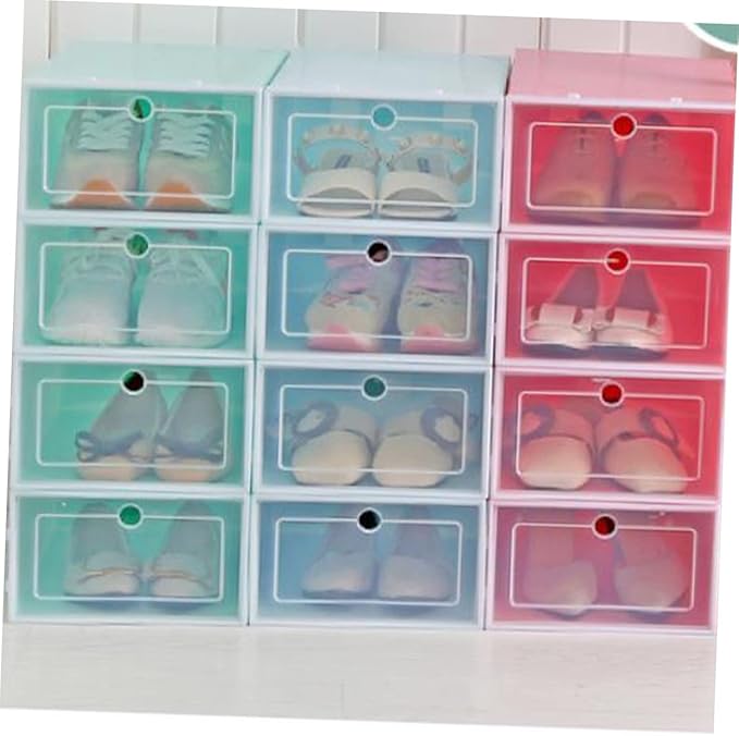 6pcs Stackable Transparent Shoe Storage Box Thicken Plastic Shoe Organizer for Closet Pink for Organizing Sneakers and Footwear