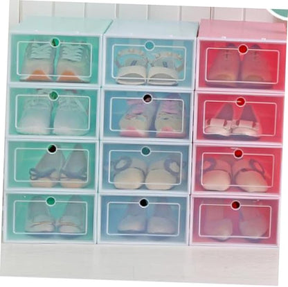 6pcs Stackable Transparent Shoe Storage Box Thicken Plastic Shoe Organizer for Closet Pink for Organizing Sneakers and Footwear