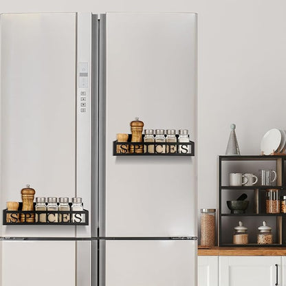 Beeveer 2 Pack Spices Magnetic Spice Rack for Refrigerator Metal Magnet Basket Shelf for Fridge Seasoning Storage Organizers Home Decor Kitchen Accessories (Black)