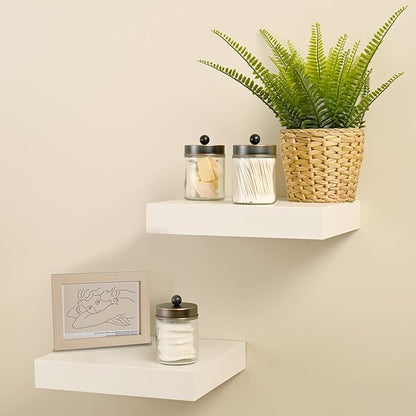 SheeChung 3pcs Glass Qtip Holder with Tray - Oil Rubbed Bronze Bathroom Storage Jars - Apothecary Jar Set for Cotton Swabs & Floss Picks - Decorative Vanity Organizer