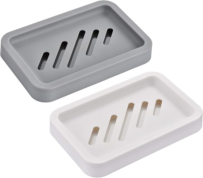 2PCS Draining Soap Dishes, Dishwashing Sponge Soap Holder with Water Tray, Keep The Place Dry, Easy to Clean Soap Cases, Suitable for Kitchen, Bathroom, Container (Gray)