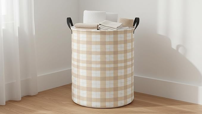 CLOCOR Large Laundry Basket,Waterproof Nursery Hamper,Collapsible Fabric Storage Container,Room Decor,Gift Basket（Yellow Grid